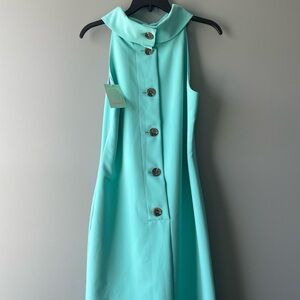 Chic Aqua Sleeveless Dress with Button Detail
